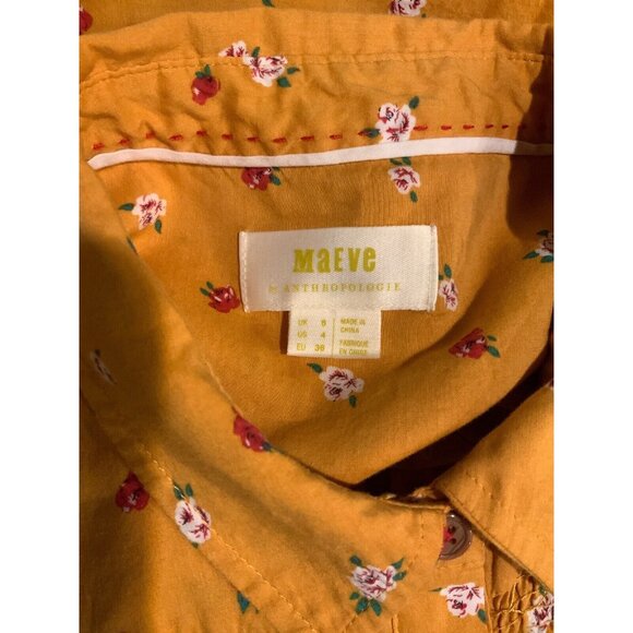 Maeve Anthropologie Dark Yellow Phyllis Button-Up Floral Collared Shirt, Sz 4 US - Picture 6 of 6